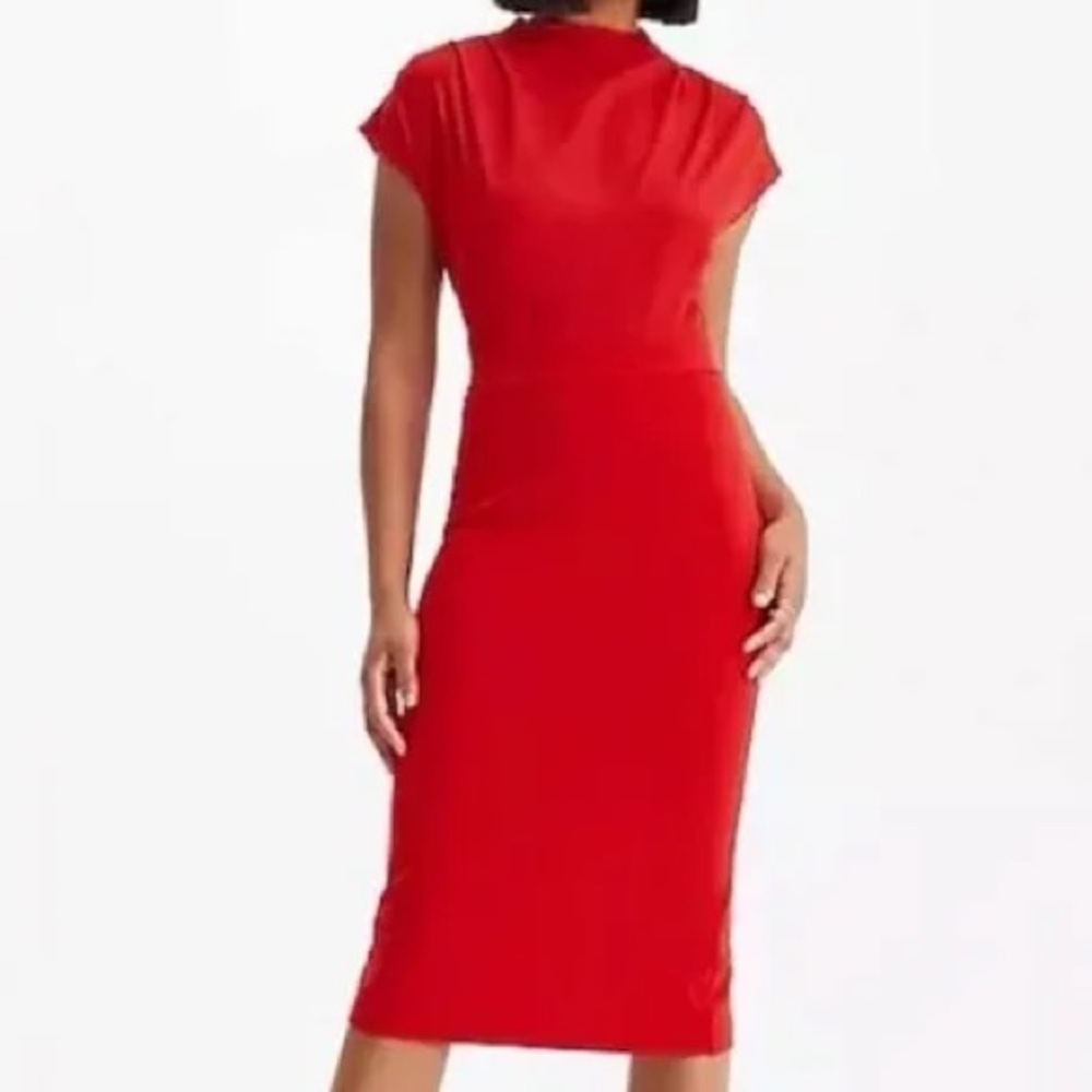 NWT❤️ Express Mock Neck Draped Midi Sheath Dress Red